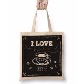 Baskı Dükkanı I Love Coffe Siyah Zemin Bez Kadın Günlük Çanta