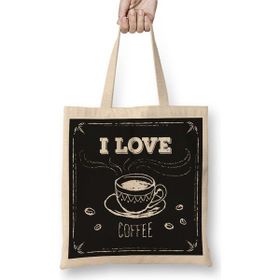 Baskı Dükkanı I Love Coffe Siyah Zemin Bez Kadın Günlük Çanta