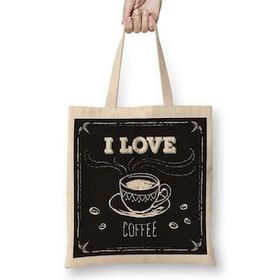 Baskı Dükkanı I Love Coffe Siyah Zemin Bez Kadın Günlük Çanta