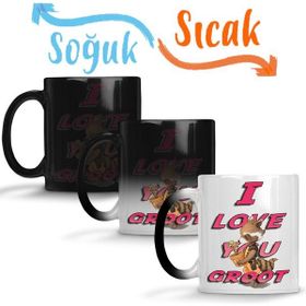Baskı Dükkanı I Love You Groot Sihirli Porselen Kupa