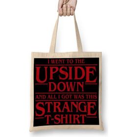 Baskı Dükkanı I Went To The Upside Down Stranger Things Bez Uzun Saplı Krem Rengi Çanta