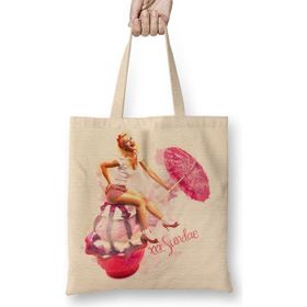 Baskı Dükkanı Ice Cream Umbrella Pinup Bow Bez Uzun Saplı Krem Rengi Çanta