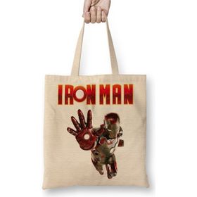 Baskı Dükkanı Iron Man 02 Bez Uzun Saplı Krem Rengi Çanta