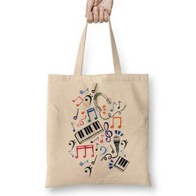 Baskı Dükkanı Iyi Zıplayanlar Müzik Notları ve Semboller Müzik Notolar Bez Uzun Saplı Krem Rengi Çanta