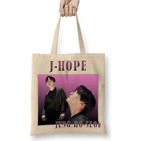 Baskı Dükkanı J Hope Bts Vintage Bez Uzun Saplı Krem Rengi Çanta