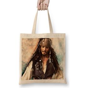 Baskı Dükkanı Jack Sparrow Bez Uzun Saplı Krem Rengi Çanta