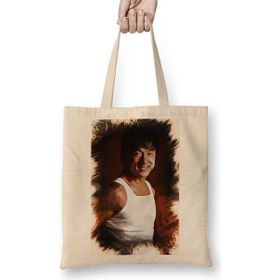 Baskı Dükkanı Jackie Chan Portrait Bez Uzun Saplı Krem Rengi Çanta