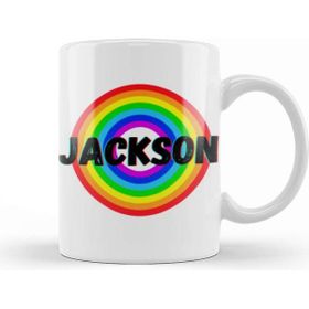 Baskı Dükkanı Jackson Name Personalized Custom Vintage Retro Rainbow Design Gift Baby Gift For Him Kupa