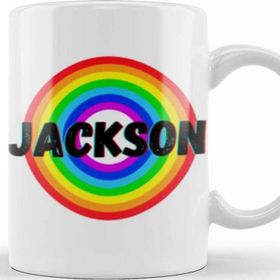 Baskı Dükkanı Jackson Name Personalized Custom Vintage Retro Rainbow Design Gift Baby Gift For Him Kupa