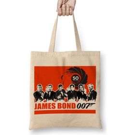Baskı Dükkanı James Bond 007 Bez Uzun Saplı Krem Rengi Çanta