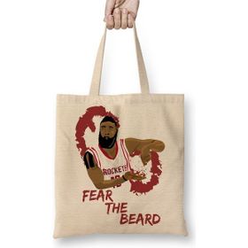 Baskı Dükkanı James Harden Fear The Beard Bez Uzun Saplı Krem Rengi Çanta