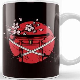 Baskı Dükkanı Japan Flag Katana Cherry Blossom Tree Sakura Japanese Art Kupa