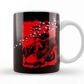 Baskı Dükkanı Japan Sakura Fish Cherry Blossom Tree Japanese Art Nature Porselen Beyaz Kupa Bardak