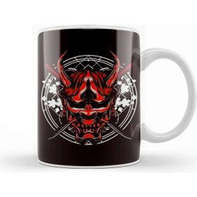 Baskı Dükkanı Japan Warrior Skull Samurai Kendo Katana Ninja Shinobi Mempo Porselen Beyaz Kupa Bardak