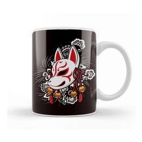 Baskı Dükkanı Japanese Art Cat Ninja Samurai Fighter Warrior Kendo Katana Porselen Beyaz Kupa Bardak