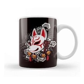 Baskı Dükkanı Japanese Art Cat Ninja Samurai Fighter Warrior Kendo Katana Porselen Beyaz Kupa Bardak