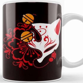 Baskı Dükkanı Japanese Art Cat Ninja Shinobi Samurai Fighter Warrior Sword Porselen Beyaz Kupa Bardak