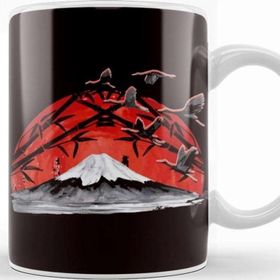 Baskı Dükkanı Japanese Art Volcano Stork Crane Japan Art Sakura Mountains Kupa Bardak