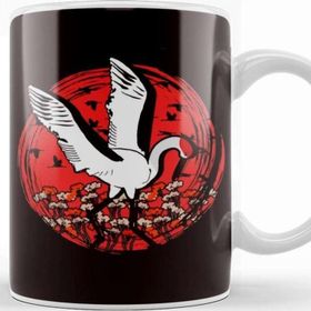 Baskı Dükkanı Japanese Flag Stork Crane Sakura Japan Art Nature Flowers Porselen Beyaz Kupa Bardak