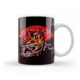 Baskı Dükkanı Japanese Fox Sakura Cherry Blossom Tree Japanese Art Nature Porselen Beyaz Kupa Bardak