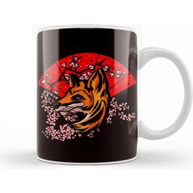 Baskı Dükkanı Japanese Fox Sakura Cherry Blossom Tree Japanese Art Nature Porselen Beyaz Kupa Bardak
