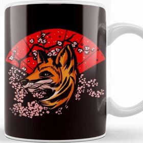 Baskı Dükkanı Japanese Fox Sakura Cherry Blossom Tree Japanese Art Nature Porselen Beyaz Kupa Bardak