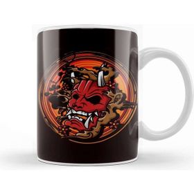 Baskı Dükkanı Japanese Warrior Mask Mempo Samurai Shinobi Warrior Ninja Kupa Bardak