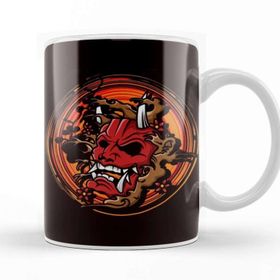 Baskı Dükkanı Japanese Warrior Mask Mempo Samurai Shinobi Warrior Ninja Kupa Bardak