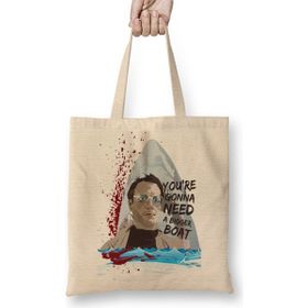Baskı Dükkanı Jaws You're Gonna Need A Bigger Boat Bez Uzun Saplı Krem Rengi Çanta