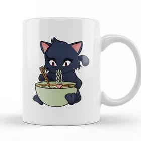 Baskı Dükkanı Kawaii Cat Ramen Anime Kitty Kupa