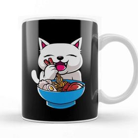 Baskı Dükkanı Kawaii Cat Ramen Bowl Funny Anime Noodles Kitty Kupa