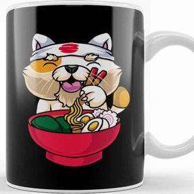 Baskı Dükkanı Kawaii Cat Ramen Bowl Funny Anime Noodles Kitty Kupa