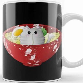 Baskı Dükkanı Kawaii Cute Funny Japanese Anime Cat in a Noodles Ramen Kupa