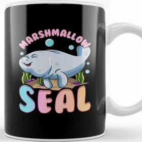 Baskı Dükkanı Kawaii Cute Funny Manatees The Marshmallow Seal Ocean Porselen Beyaz Kupa Bardak