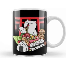 Baskı Dükkanı Kawaii Japanese Food Cat Kupa