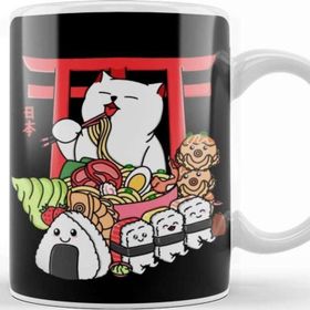 Baskı Dükkanı Kawaii Japanese Food Cat Kupa