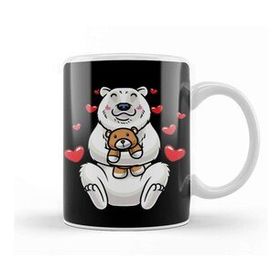 Baskı Dükkanı Kawaii White Polar Bear Stuffed Animal with Hearts Ice Bear Kupa