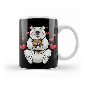 Baskı Dükkanı Kawaii White Polar Bear Stuffed Animal with Hearts Ice Bear Kupa