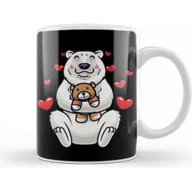 Baskı Dükkanı Kawaii White Polar Bear Stuffed Animal with Hearts Ice Bear Kupa