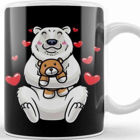 Baskı Dükkanı Kawaii White Polar Bear Stuffed Animal with Hearts Ice Bear Kupa