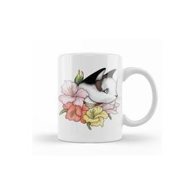 Baskı Dükkanı KB10278 Cat Portrait In Gladiolus Flowers Pink Edition Kedi Porselen Kupa Bardak