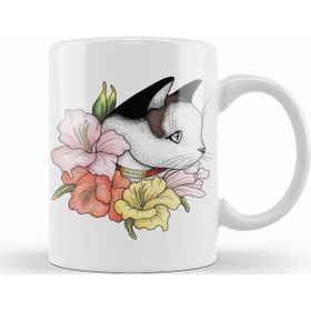 Baskı Dükkanı KB10278 Cat Portrait In Gladiolus Flowers Pink Edition Kedi Porselen Kupa Bardak