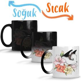 Baskı Dükkanı KB10278 Cat Portrait In Gladiolus Flowers Pink Edition Kedi Porselen Kupa Bardak