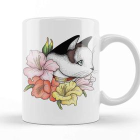 Baskı Dükkanı KB10278 Cat Portrait In Gladiolus Flowers Pink Edition Kedi Porselen Kupa Bardak