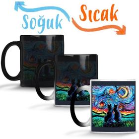 Baskı Dükkanı KB10280 Cat Van Goghs Cats Kedi Porselen Kupa Bardak