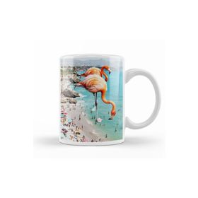Baskı Dükkanı KB10569 Flamingos On The Beach Porselen Kupa Bardak