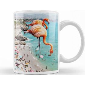 Baskı Dükkanı KB10569 Flamingos On The Beach Porselen Kupa Bardak