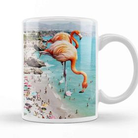 Baskı Dükkanı KB10569 Flamingos On The Beach Porselen Kupa Bardak