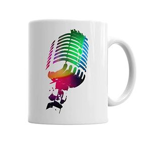 Baskı Dükkanı KB1081 Renkli Mikrofon Müzik Porselen Kupa Bardak