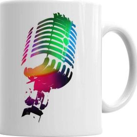 Baskı Dükkanı KB1081 Renkli Mikrofon Müzik Porselen Kupa Bardak
